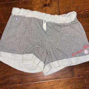 Women’s gray Champion Alabama Crimson Tide shorts.